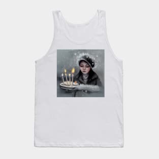 Woman Carrying Candles in a Snowy Day , Winter Mood Tank Top